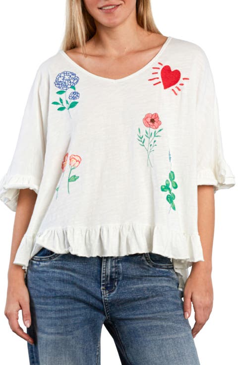Floral & Heart Ruffle T-Shirt