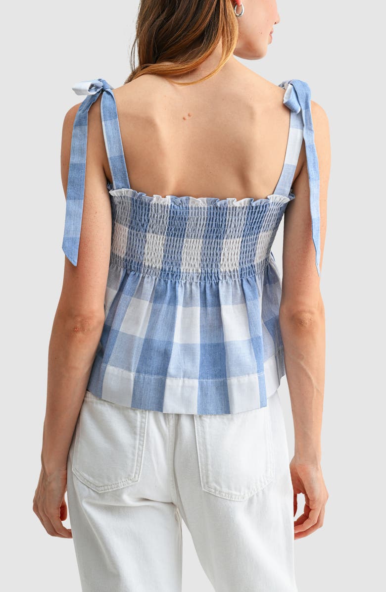 All in Favor Pleated Gingham Tie Strap Top, Alternate, color, Blue Gingham