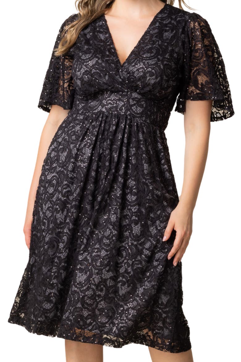 Starry Sequin Lace Fit & Flare Cocktail Dress, Alternate, color, STORM GREY