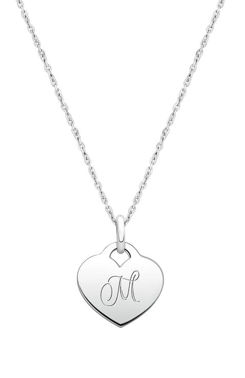 Sterling Silver Baby Heart & Engraved Initial 12-14" Necklace
