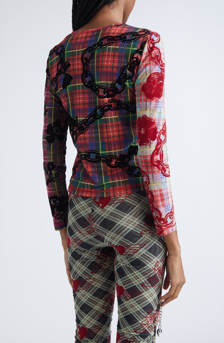 Chopova Lowena Lady Chain Flocked Mesh Top, Alternate, color, Black Multi