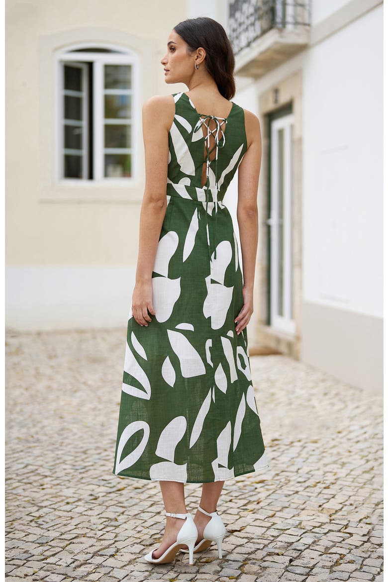 Cotton Abstract Print Maxi Dress, Alternate, color, Green
