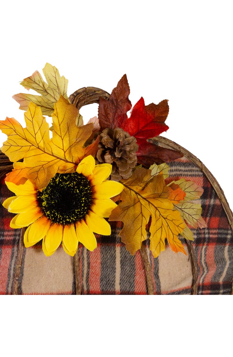 Northlight Pumpkin and Sunflower Plaid 2-D Fall Harvest Wall Decoration - 14" - Red and Beige, Alternate, color, Red