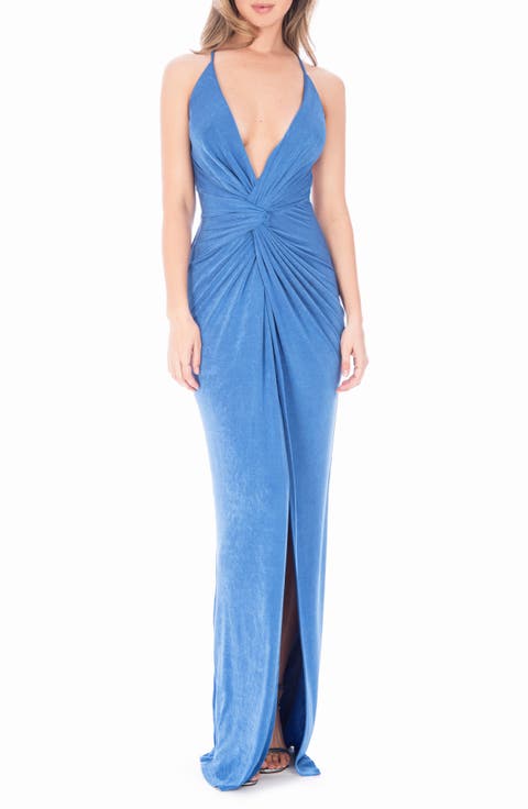 Pixie Plunge Neck Twist Front Gown