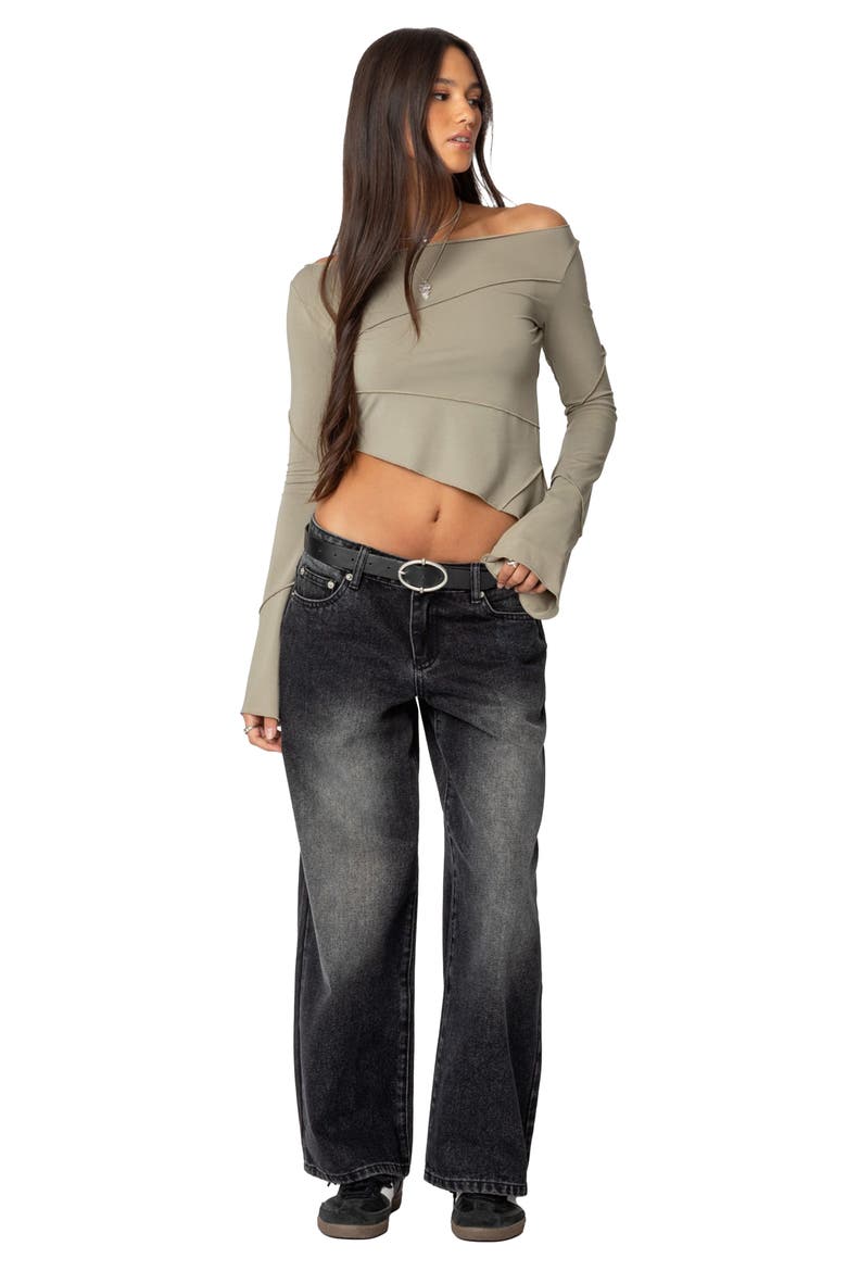 Asymmetric Seamed Long Sleeve Top, Alternate, color, GREEN