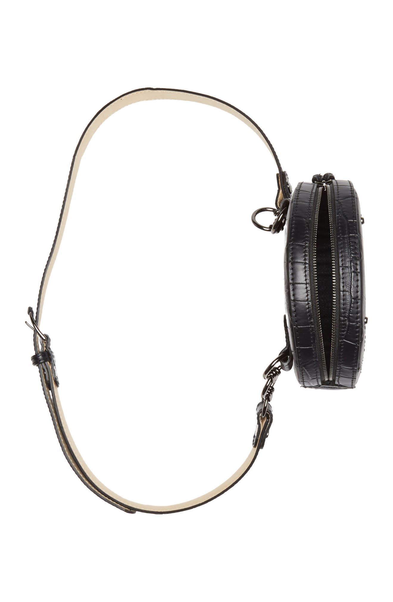 Longchamp Croc Embossed Circle Belt Bag, Alternate, color, Black