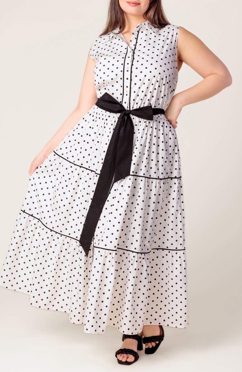 FLYING TOMATO Print Woven Midi Dress, Alternate, color, White Black