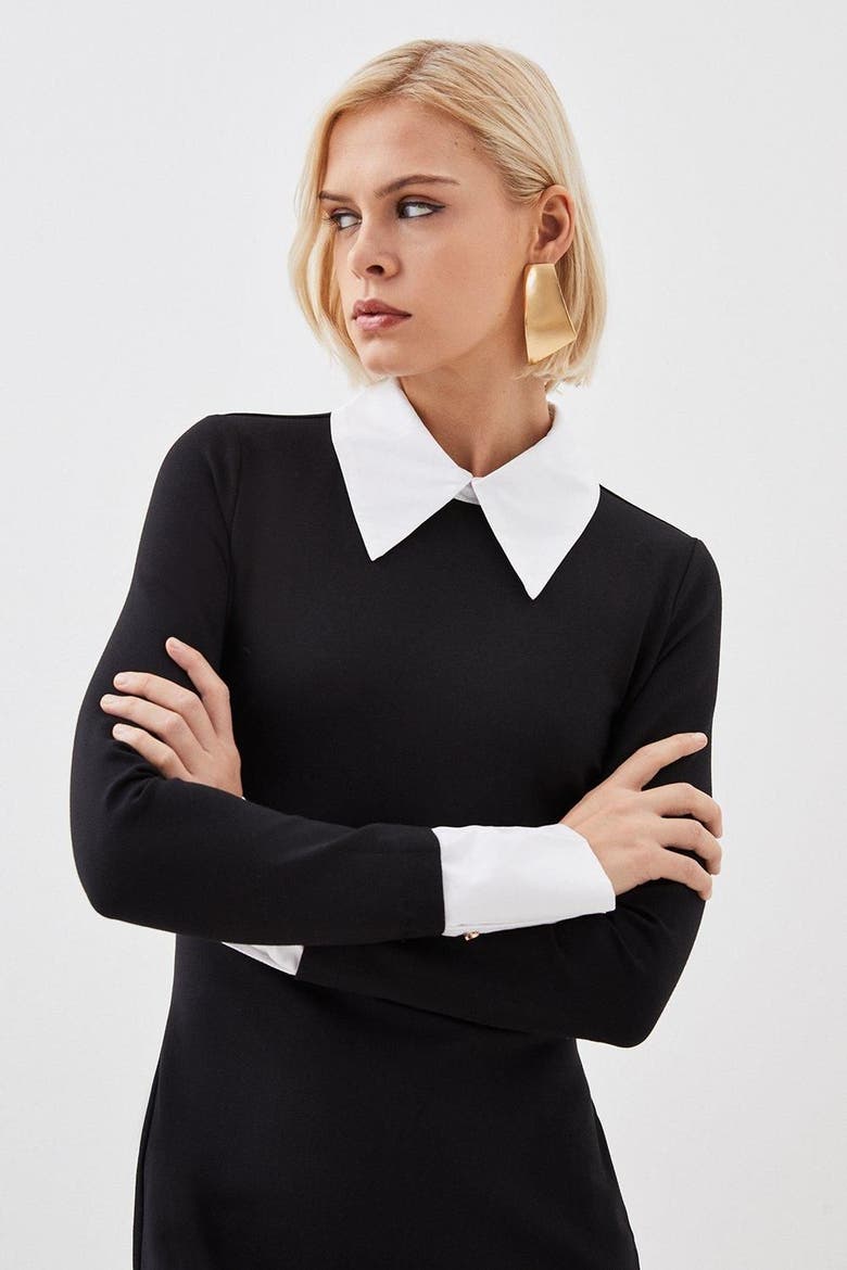 Jersey Cotton Poplin Midi Collar Dress, Alternate, color, Mono