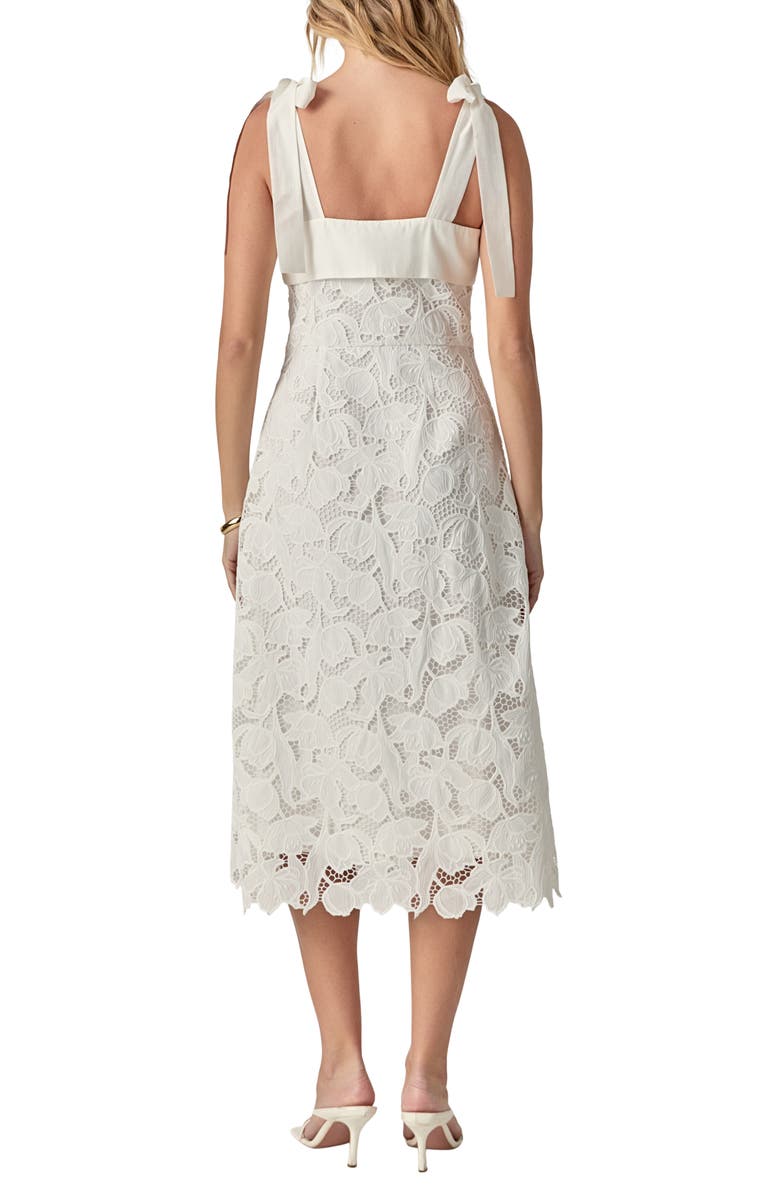 English Factory Tie Strap Lace Midi Dress, Alternate, color, White