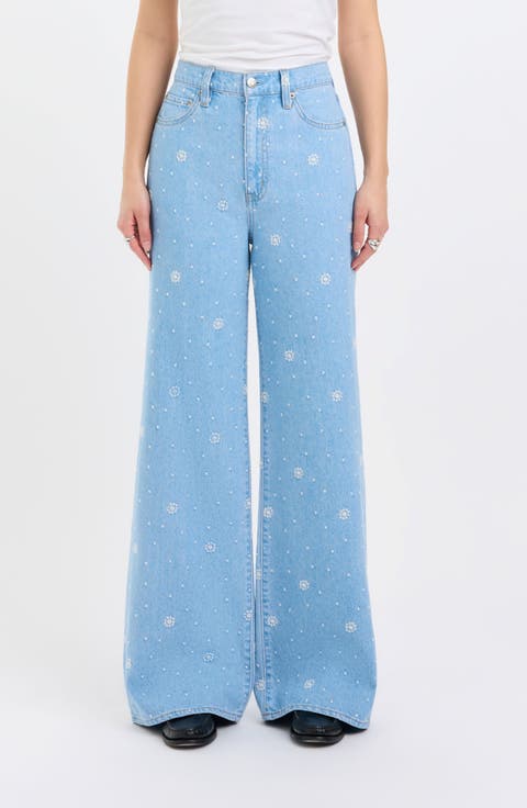 Farout Embroidered Wide Leg Jeans (Fated)