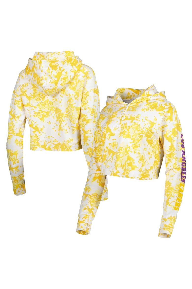 Women's Lusso Gold/White Los Angeles Lakers Maia Tri-Blend Cropped Quarter-Zip Top, Main, color, Gold