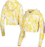 LUSSO Women's Lusso Gold/White Los Angeles Lakers Maia Tri-Blend Cropped Quarter-Zip Top