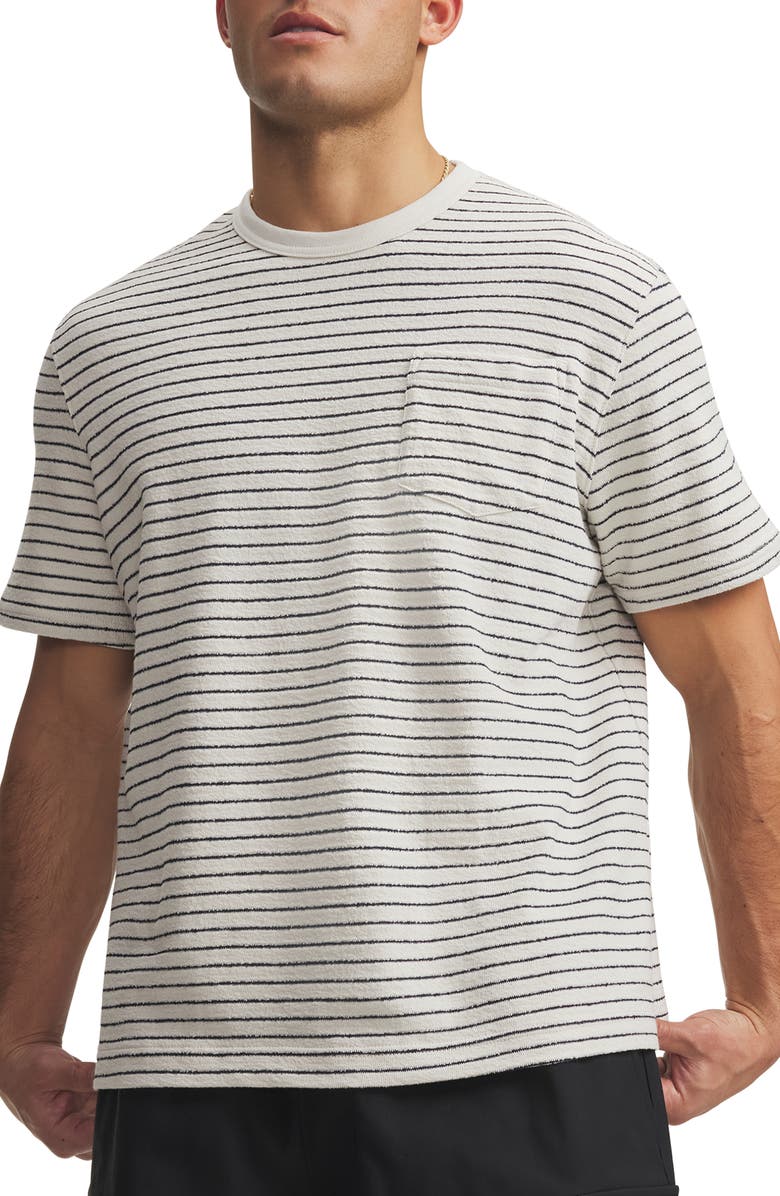 Under Armour Icon Stripe Relaxed Fit Cotton Blend Terry T-Shirt, Main, color, Summit White