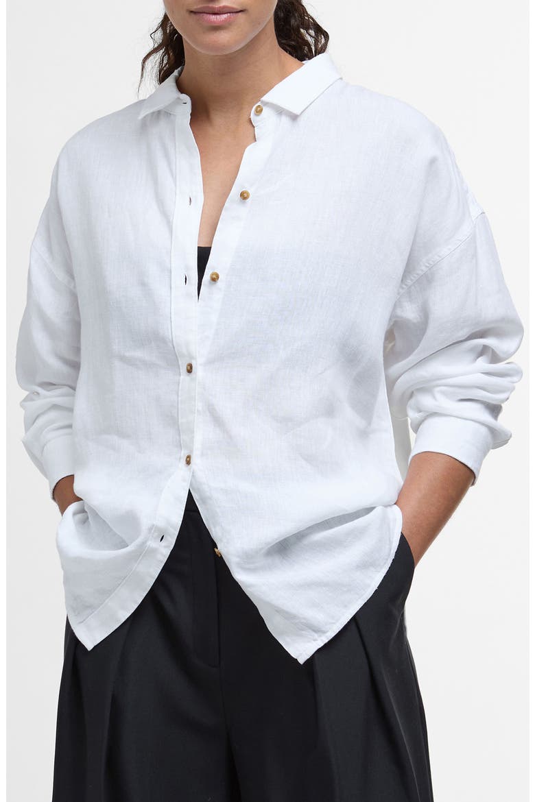 Hampton Linen Button-Up Shirt, Main, color, WHITE/ SAFARI DRESS TARTAN