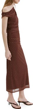 MANGO Ruched Dot Midi Dress