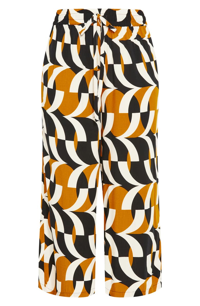 City Chic Nova Print Drawstring Ankle Wide Leg Pants, Alternate, color, Black Print