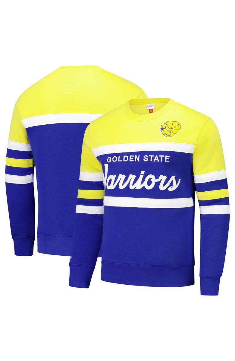 Mitchell & Ness Men's Mitchell & Ness Royal/Gold Golden State Warriors Hardwood Classics Vintage Logo Head Coach Pullover Sweatshirt, Main, color, Royal