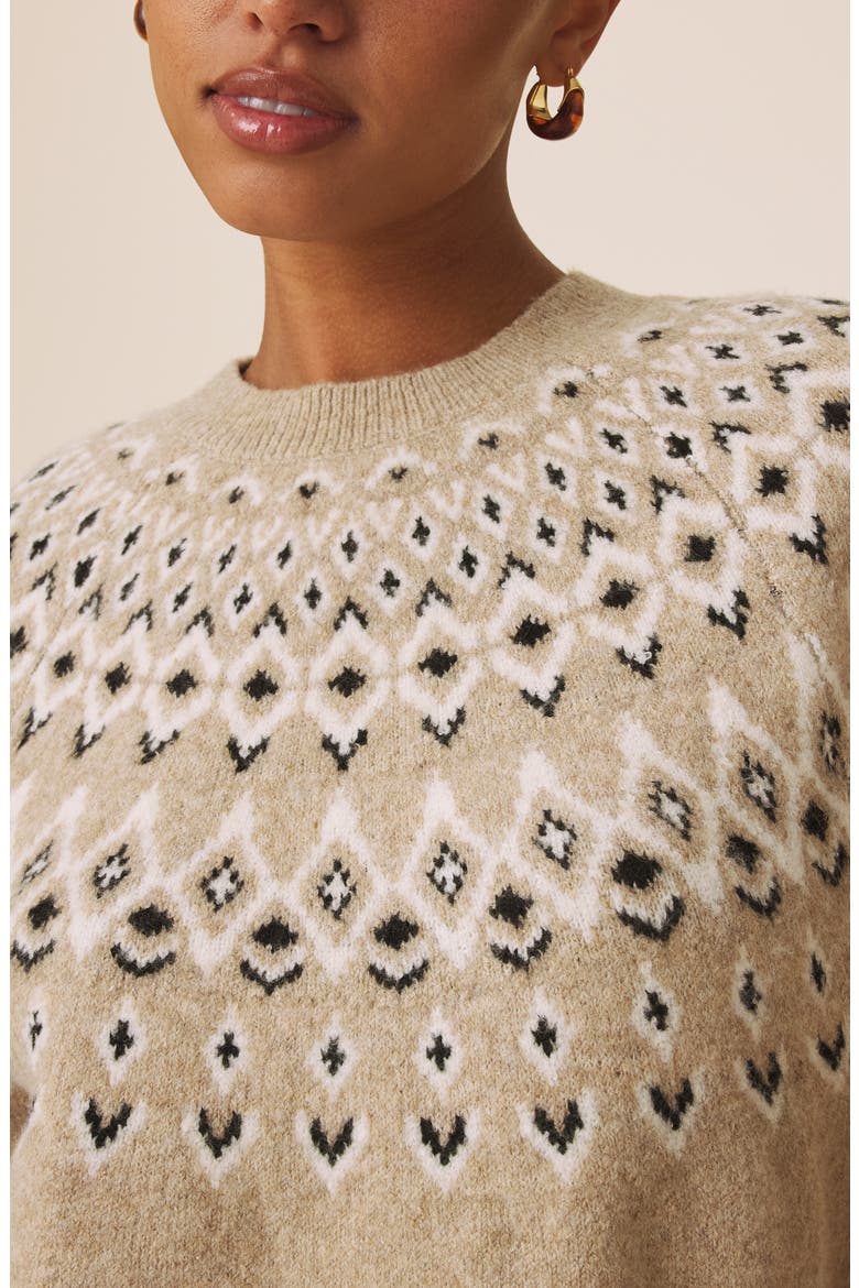 Fair Isle Short Sleeve Sweater, Alternate, color, LIGHT CAMEL BROWN