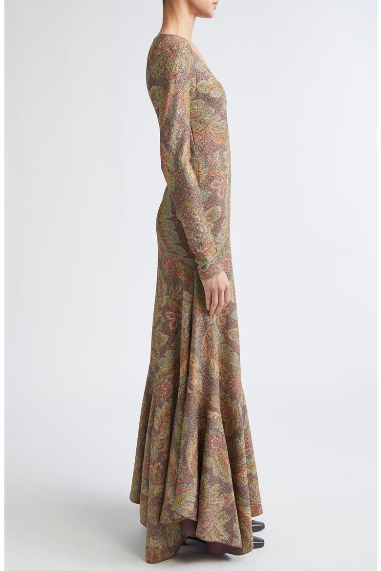 Paisley Long Sleeve Terry Jersey Dress, Alternate, color, BROWN