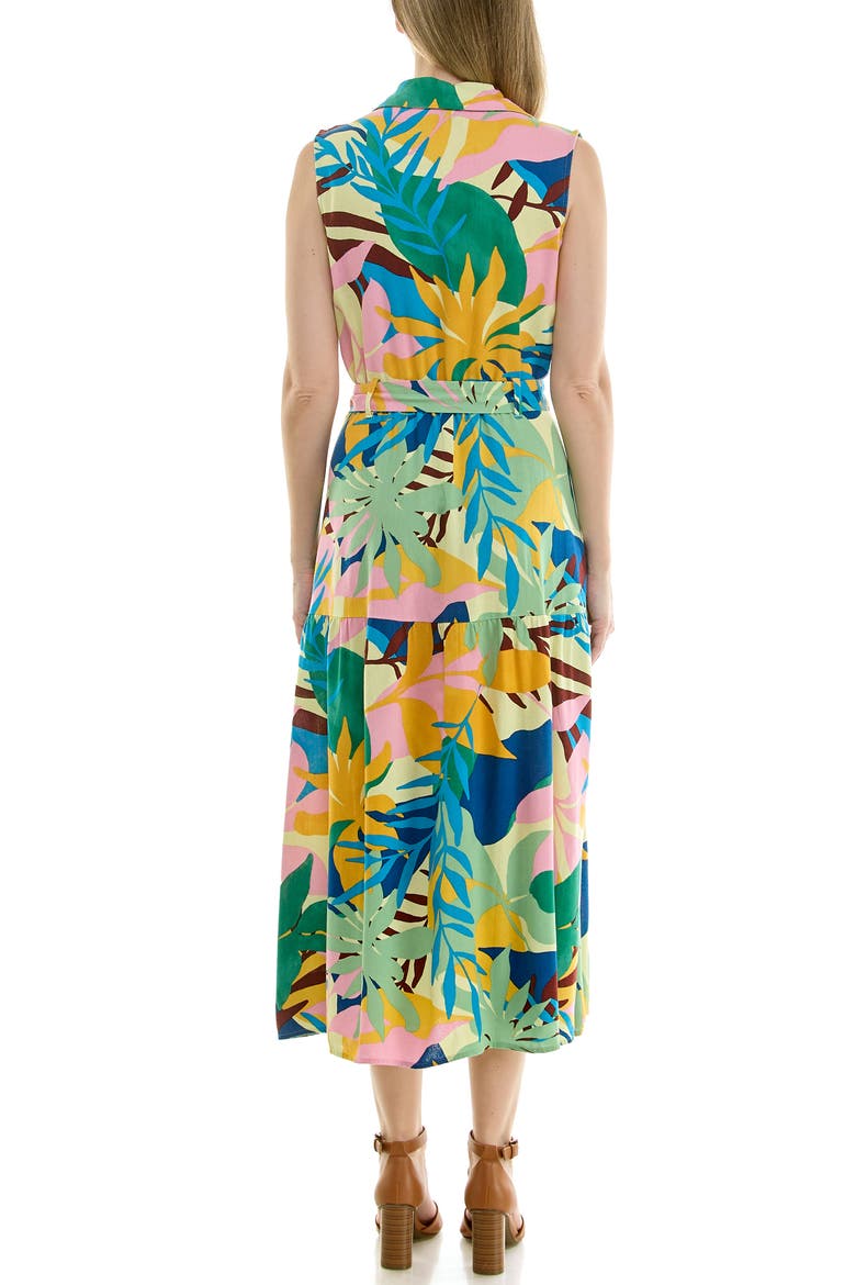 Sleeveless Belted Midi Shirtdress, Alternate, color, ABSTRACT BOTANICAL GREEN