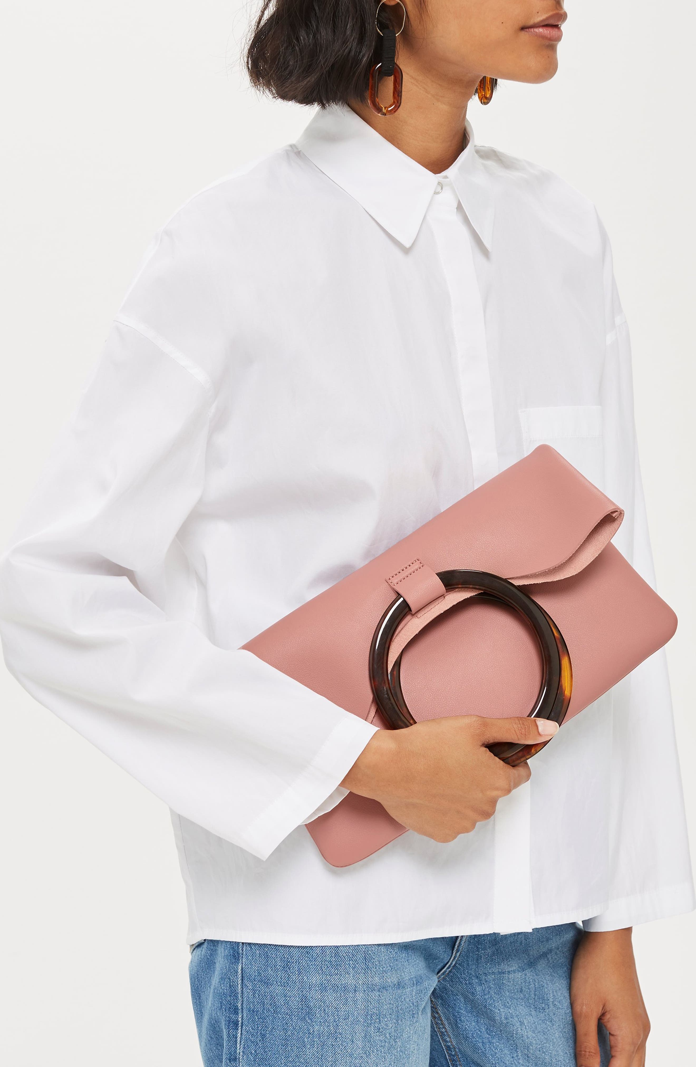 Topshop Cookie Faux Leather Clutch, Alternate, color, 