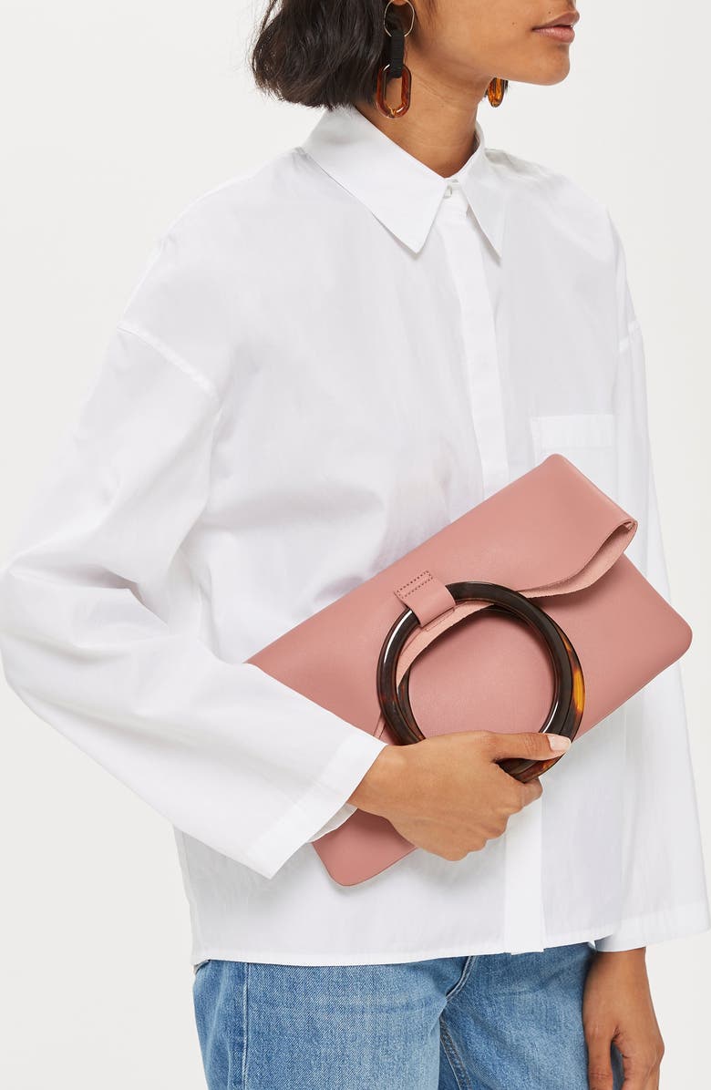 Topshop Cookie Faux Leather Clutch, Alternate, color,