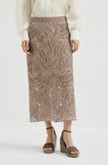 Brunello Cucinelli Linen and cotton dazzling cacao leaves embroidery skirt