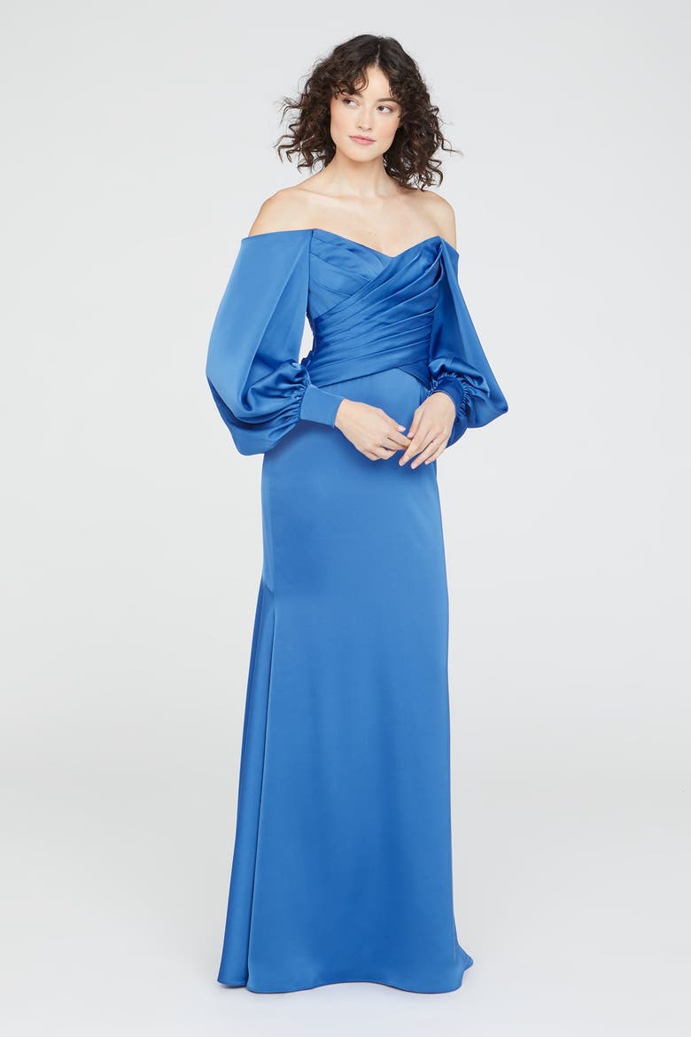 Milenia Draped Sleeve Gown, Alternate, color, Cornflower Blue