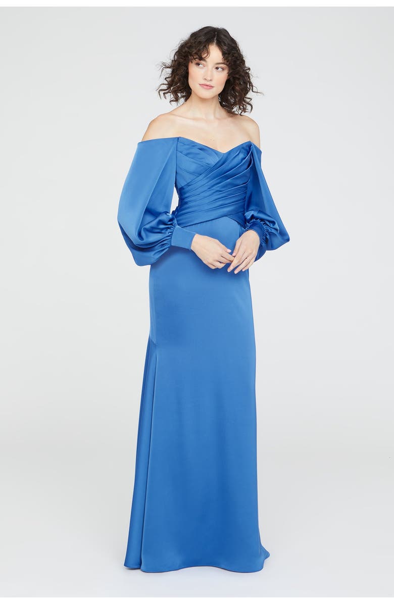 Theia Milenia Draped Sleeve Gown, Alternate, color, Cornflower Blue