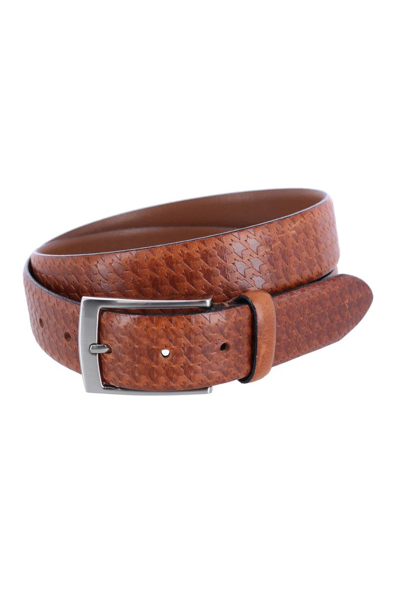 Watson Houndstooth Embossed 35mm Leather Belt, Main, color, Cognac