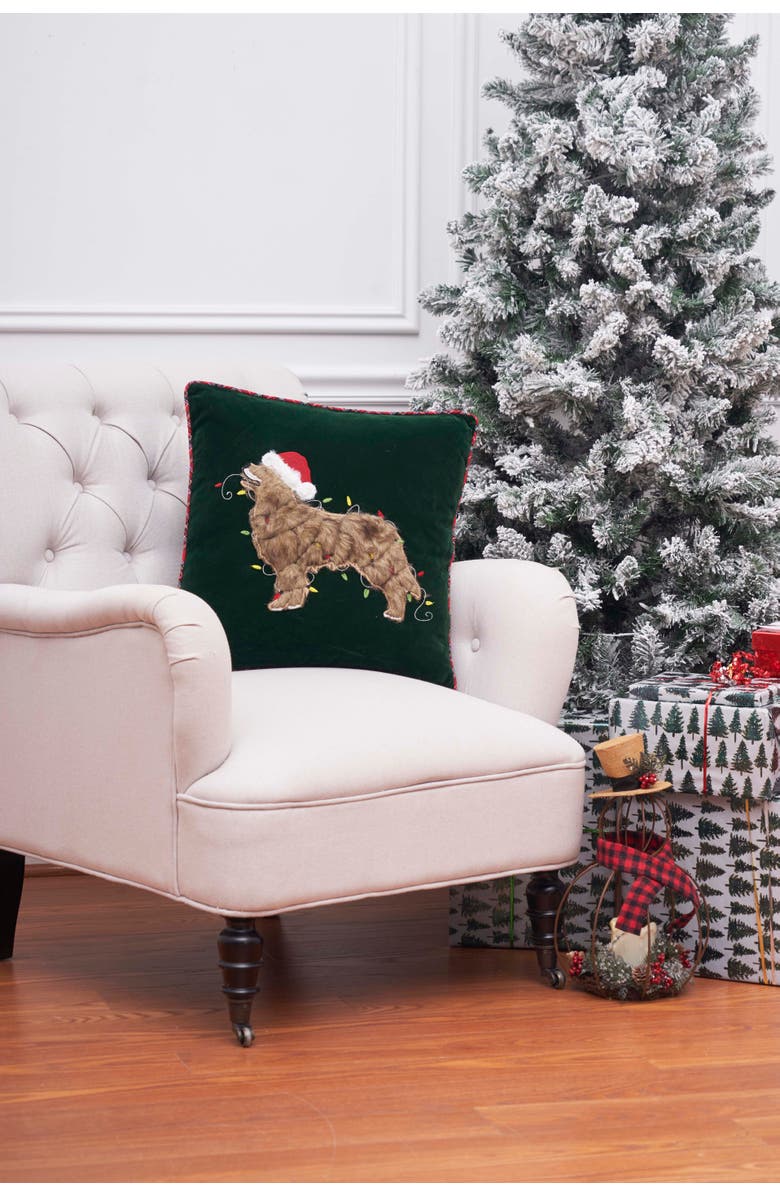 C&F Home Santa Hat Golden Retriever Christmas String Lights Accent Throw Pillow 18" x 18", Alternate, color, Black