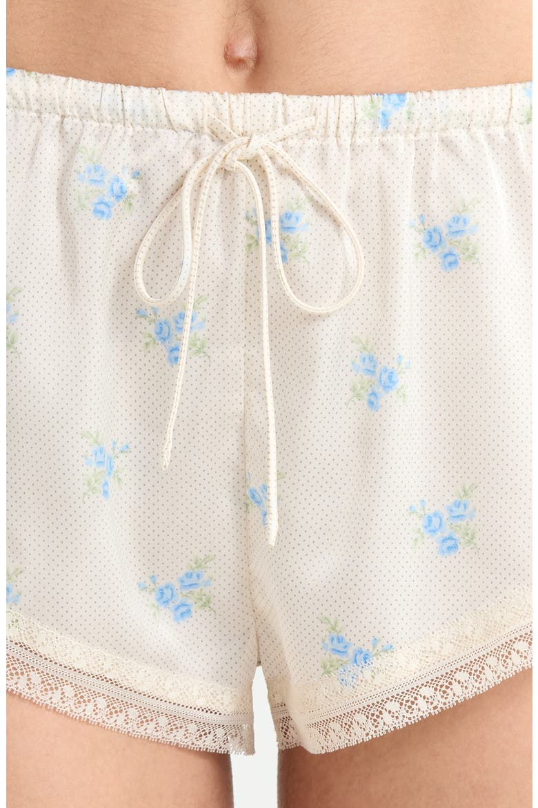 Noreen Floral Lace Trim Mesh Pajama Shorts, Alternate, color, PRINT ECRU BACKGR