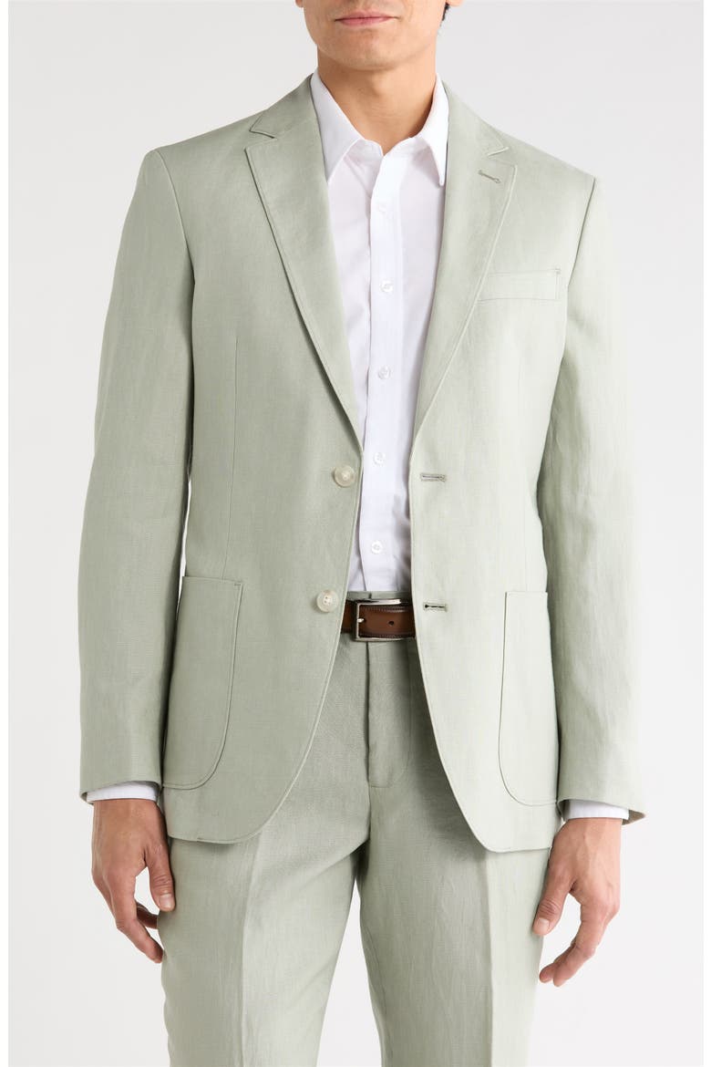 Solid Notch Lapel Linen Sport Coat, Alternate, color, GREEN SEAGRASS