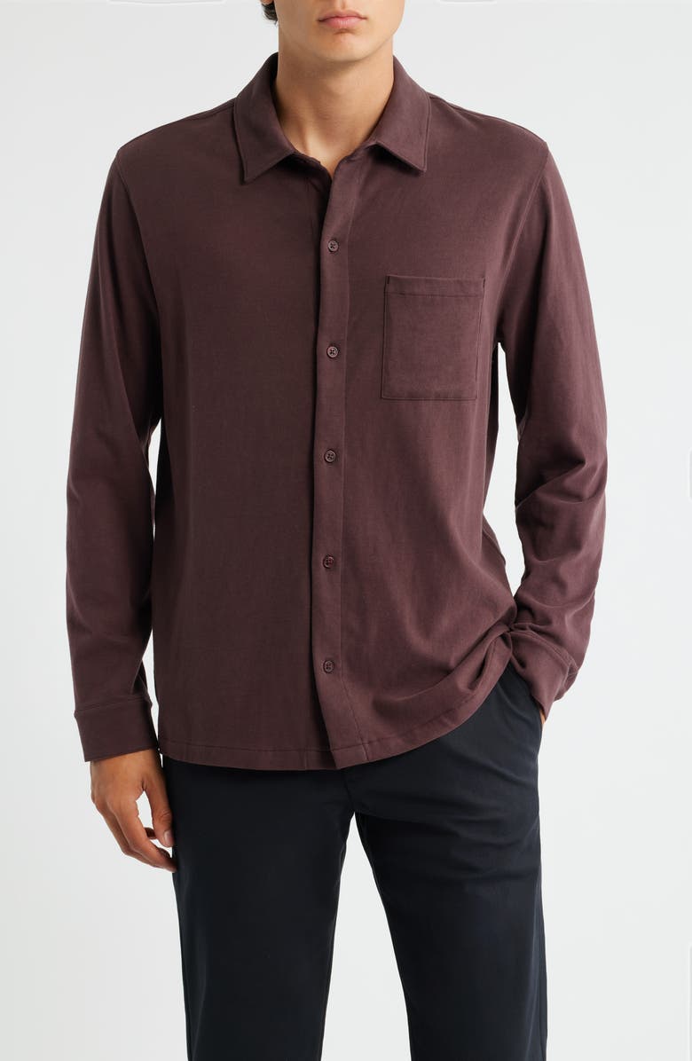 Vince Sueded Knit Button-Up Shirt, Main, color, Port