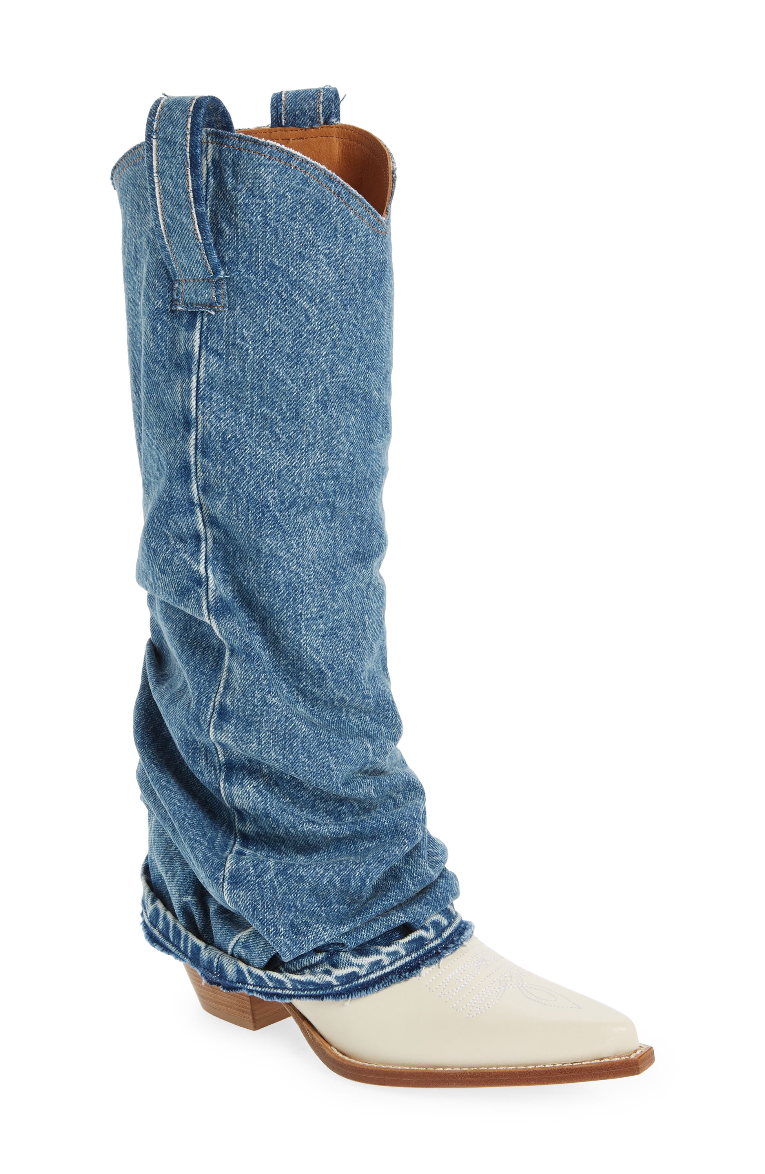 R13 Denim Sleeve Western Boot, Main, color, Indigo