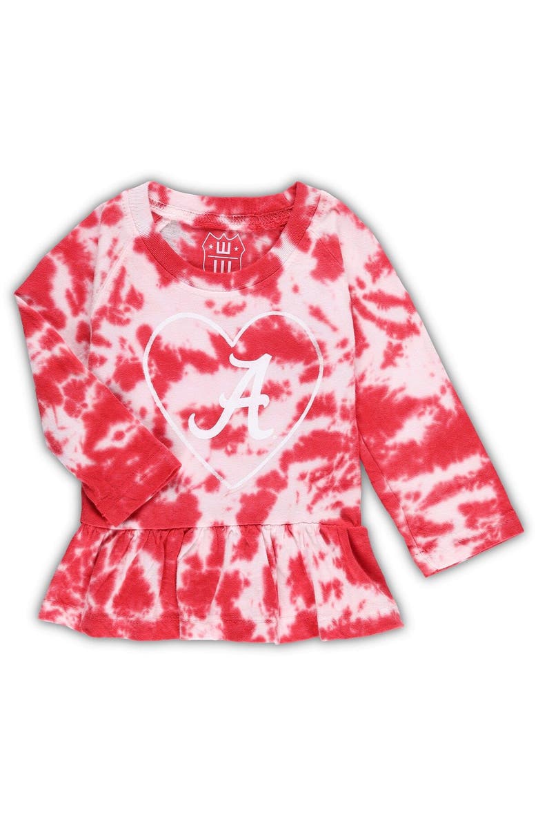 Wes & Willy Girls Infant Wes & Willy Crimson Alabama Crimson Tide Tie-Dye Ruffle Raglan Long Sleeve T-Shirt & Leggings Set, Alternate, color, 