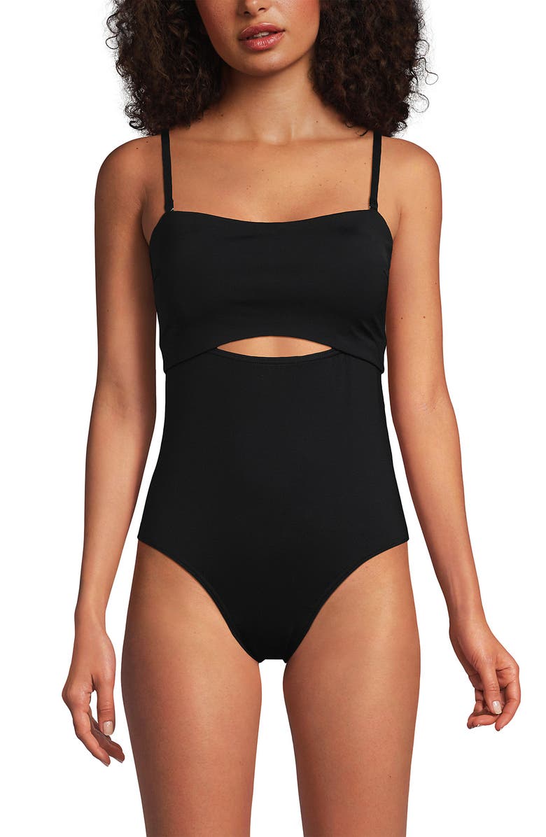 Lands' End Bandeau Cut Out One Piece, Main, color, Black