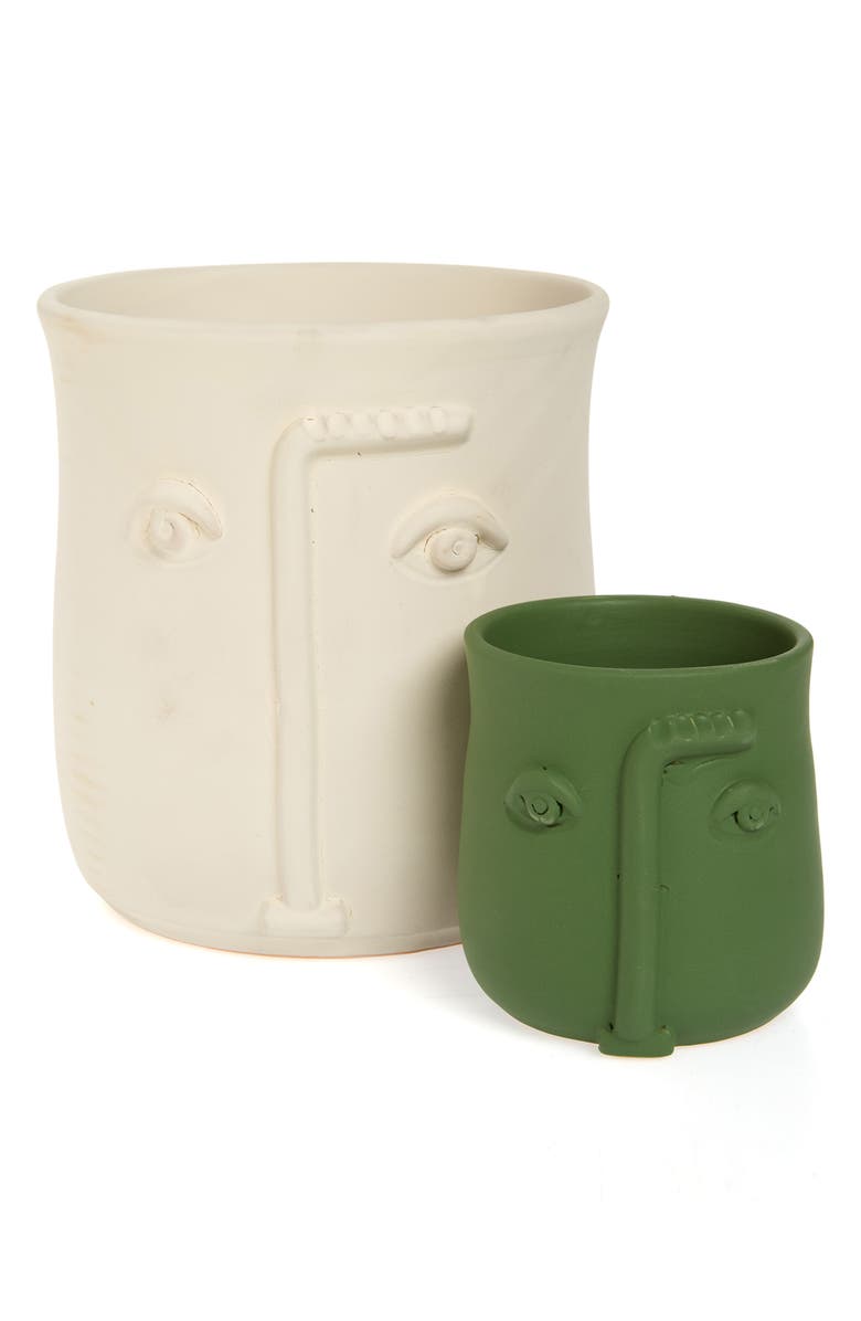 The Conran Shop Set of 2 Face Terra Cotta Plant Pots, Main, color,