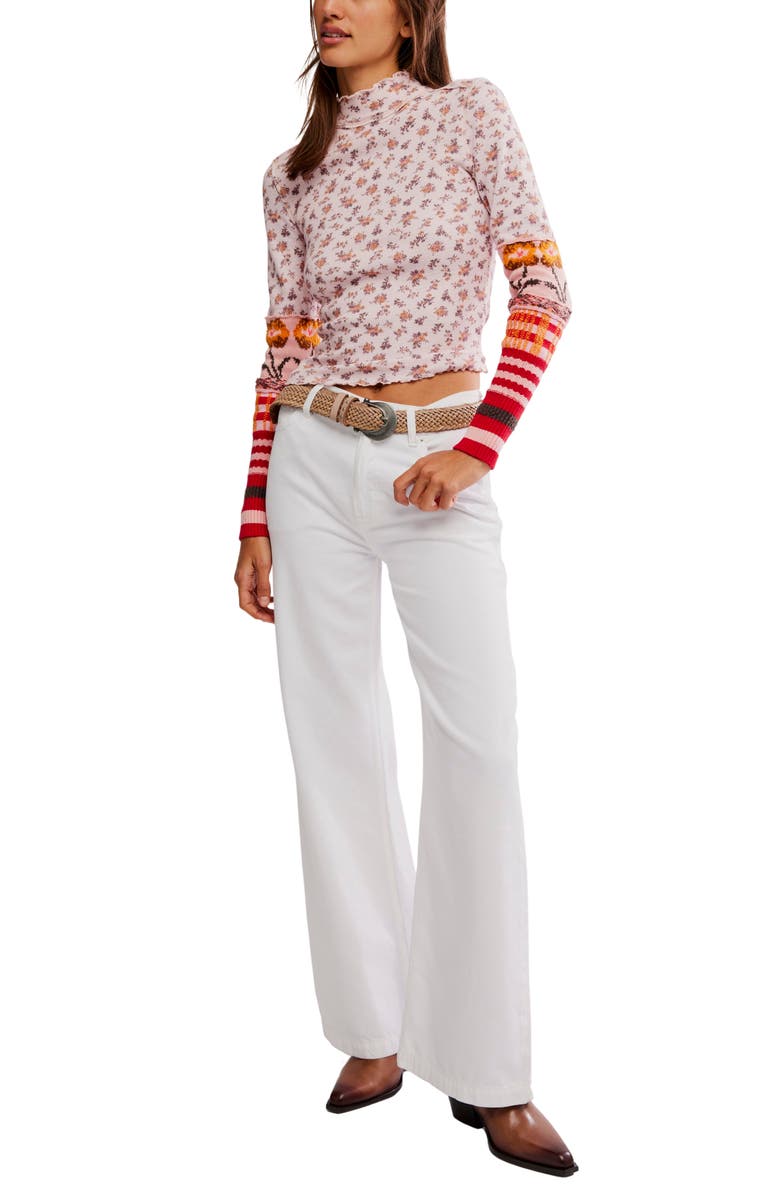 Free People Bowery Cuff Mock Neck Top, Alternate, color, Cherry Blossom Combo