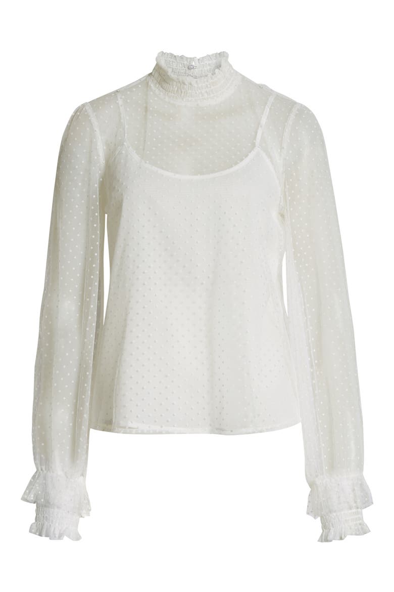 Swiss Dot Sheer Mesh High Neck Blouse, Alternate, color, WHITE