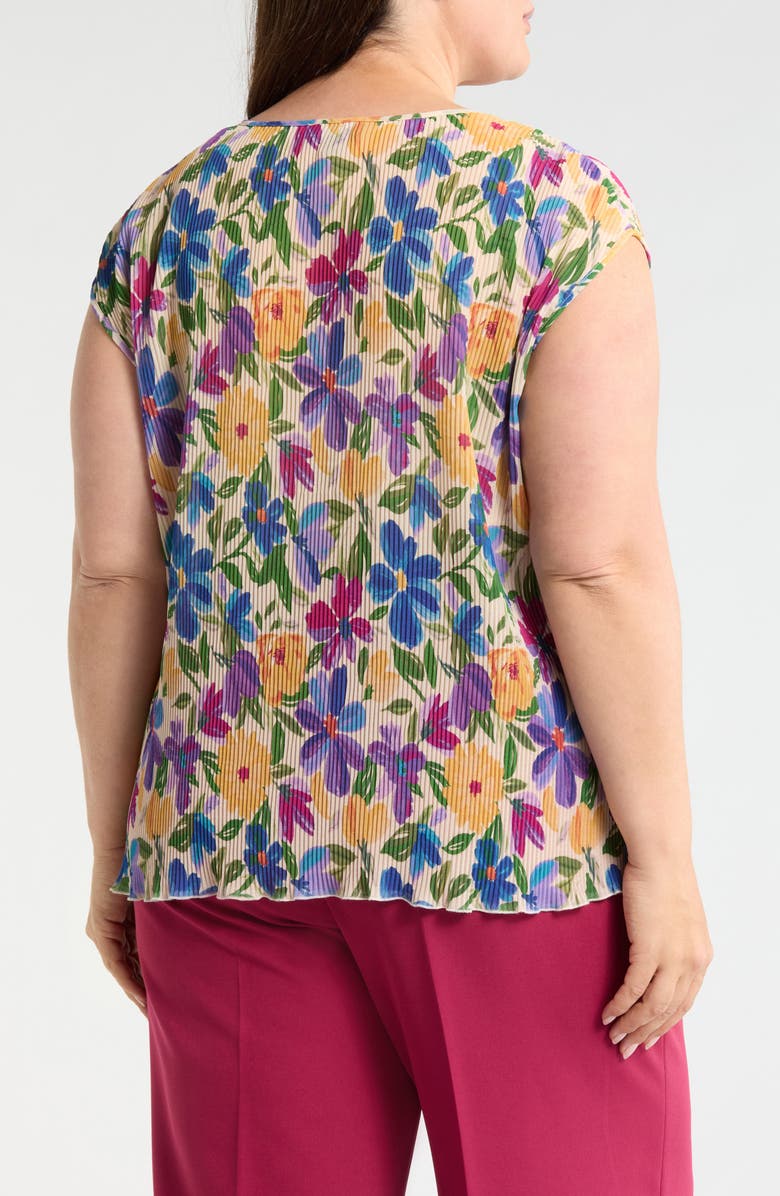 Tahari ASL Floral Plissé Cap Sleeve Top, Alternate, color, Sand Berry Floral