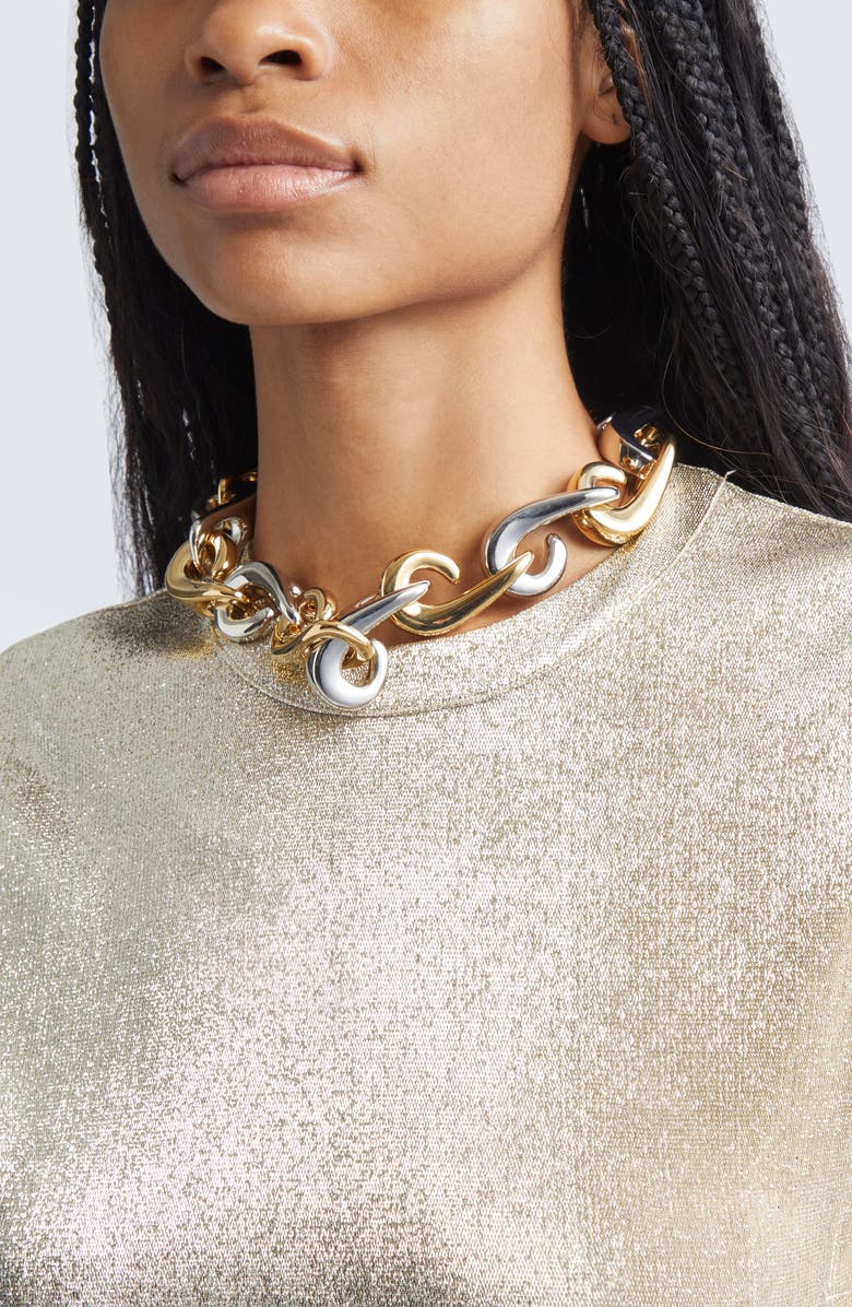 Rabanne Two Tone Hook Link Necklace, Alternate, color, Gold / Silver