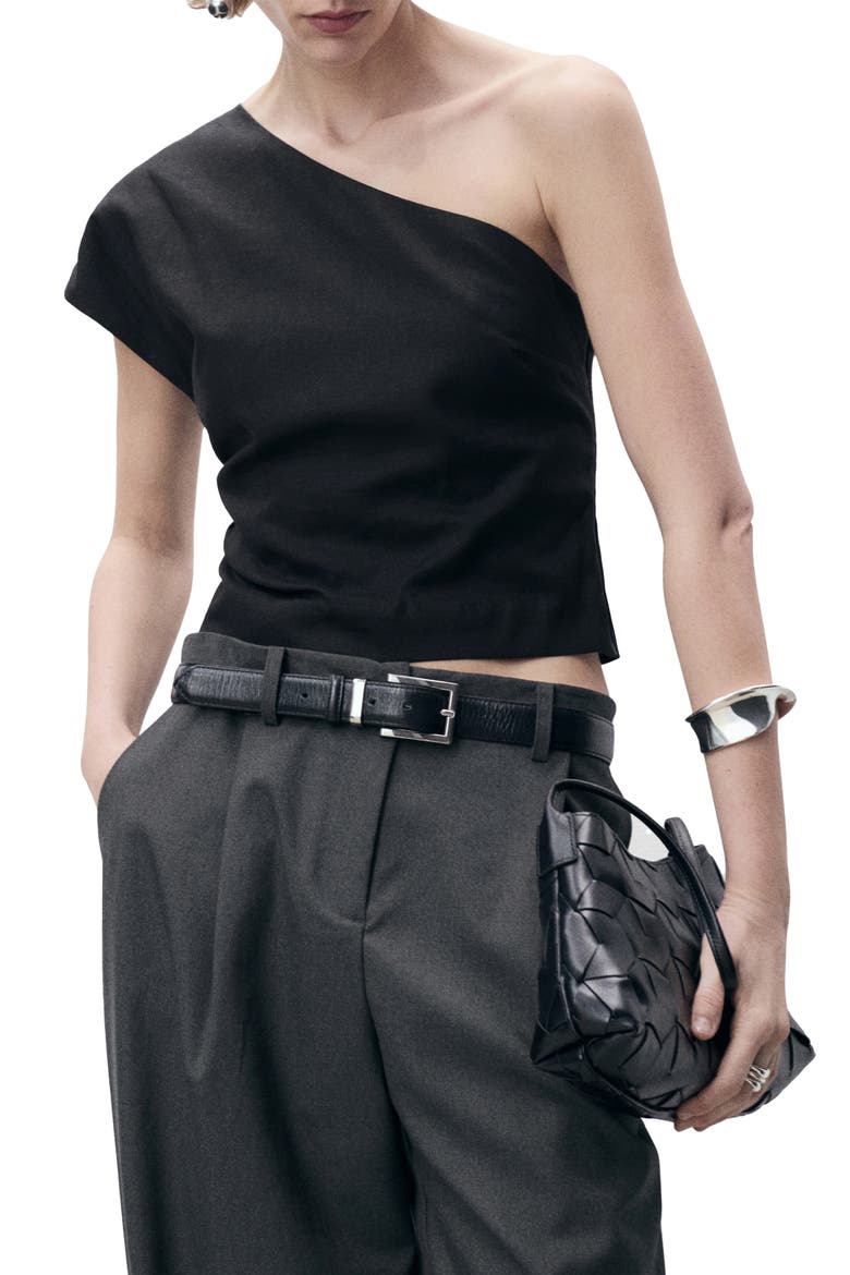 Bari One-Shoulder Linen Blend Top, Main, color, BLACK