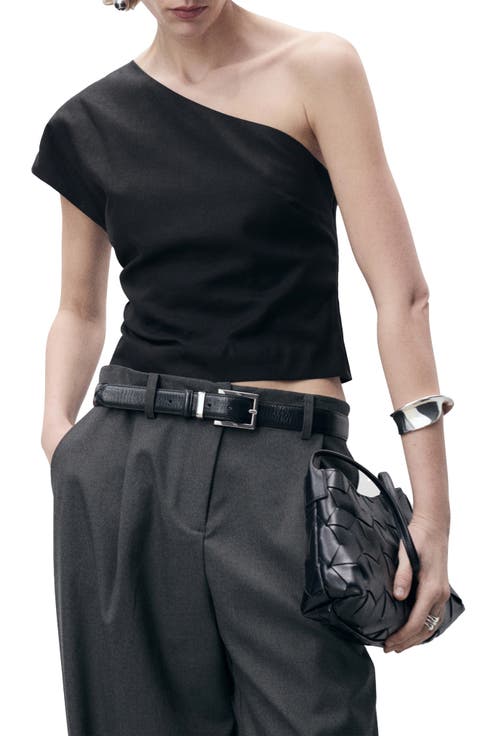 Bari One-Shoulder Linen Blend Top