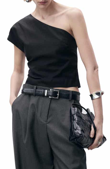 MANGO Bari One-Shoulder Linen Blend Top