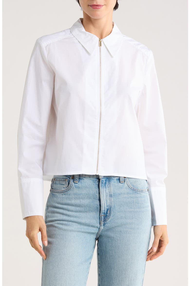 Long Sleeve Zip Front Crop Poplin Shirt, Main, color, WHITE