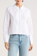 DKNY Jeans Long Sleeve Zip Front Crop Poplin Shirt