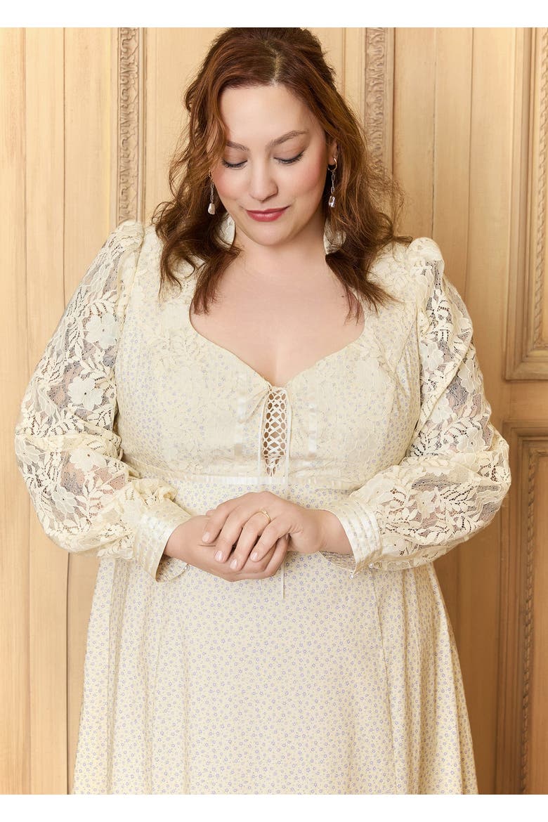 Jacqueline High Collar Maxi Dress, ModCloth x Gunne Sax, Alternate, color, Ivory Meadow