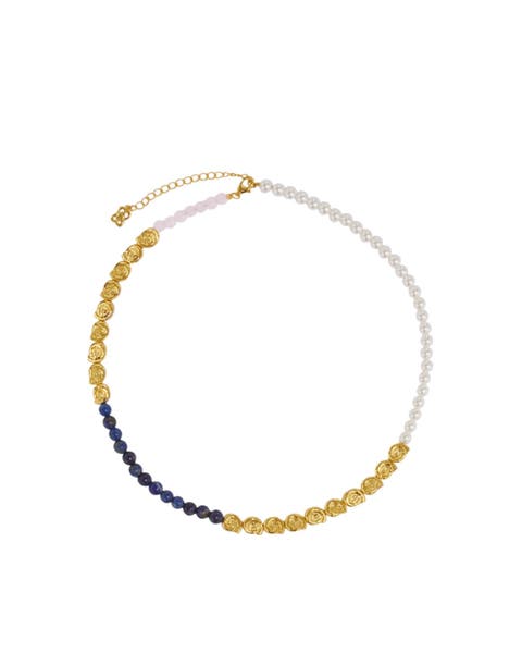 Waterproof Lapis and Pink Jade Beaded Necklace