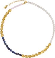 Ottoman Hands Waterproof Lapis and Pink Jade Beaded Necklace